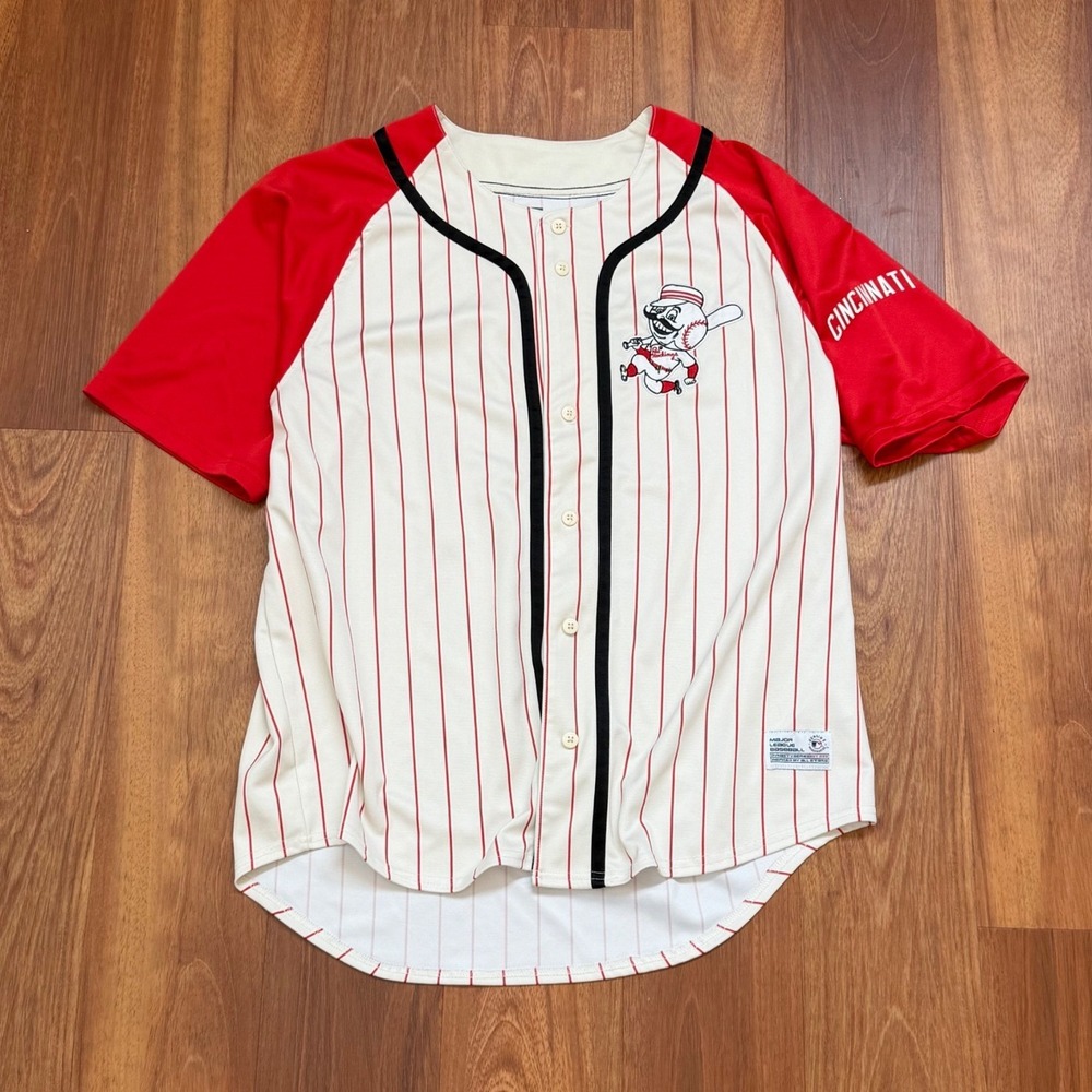 Dynasty Cincinnati Reds White & Red Striped MLB Baseball Jersey Men's Size XL